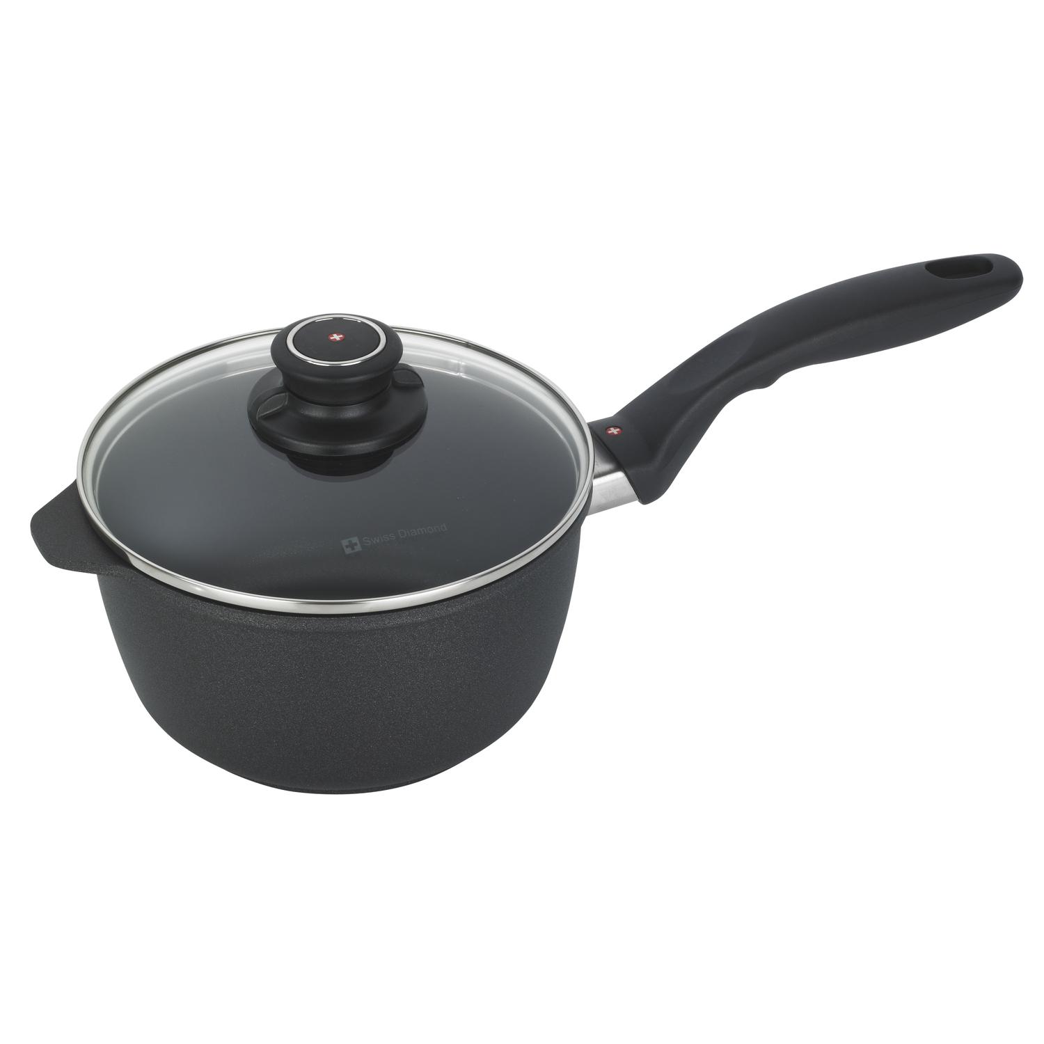 Swiss Diamond Cast Aluminum Saucepan 7 in. 2.2 qt Black Sansujyuku sansujyuku.com