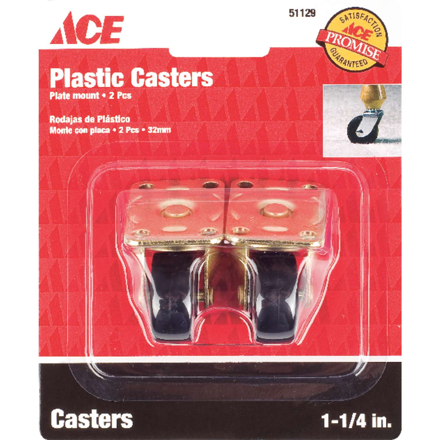 Ace 11/4 in. Dia. Plastic Caster Wheel with Plate 40 lb. 2 pk Ace