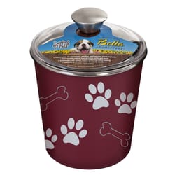 Loving Pets Bella Red Bones and Paw Prints Stainless Steel 9 cups Treat Canister For Dog