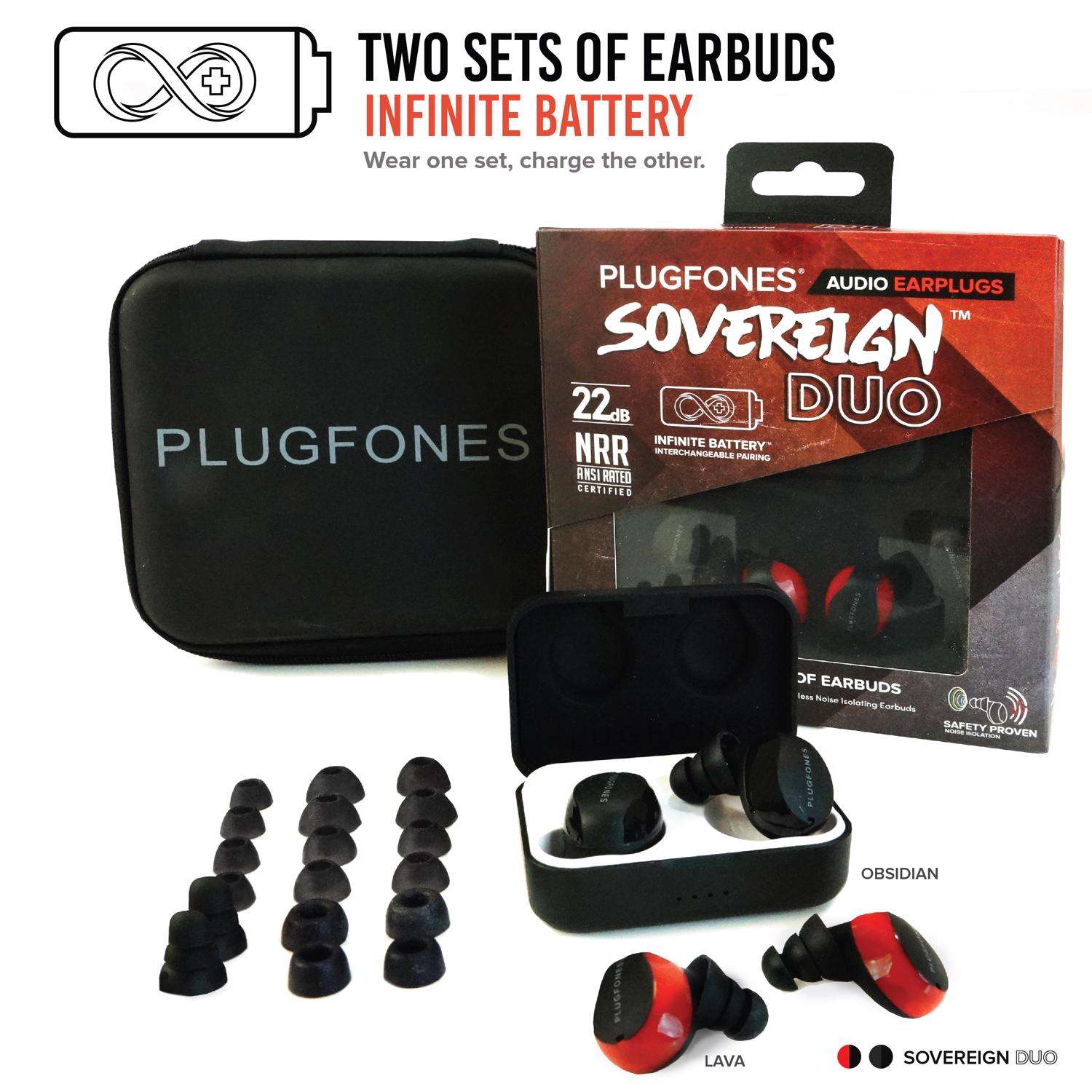 Plugfones Sovereign Duo 22 dB Nylon/Silicone/Soft Foam True Wireless