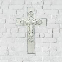 Wings of Devotion 13.5 in. H X 0.5 in. W X 9 in. L White Poly Resin Wall Cross