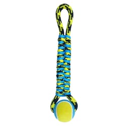 Boss Pet Pet Park Blvd Yellow Woven Paracord Rope with Tennis Ball Dog Toy 1 pk