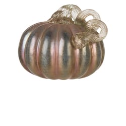 Glitzhome 4.33 in. Glittery Small Round Pumpkin Tabletop Decor