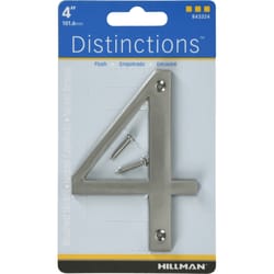 HILLMAN Distinctions 4 in. Silver Zinc Die-Cast Screw-On Number 4 1 pc