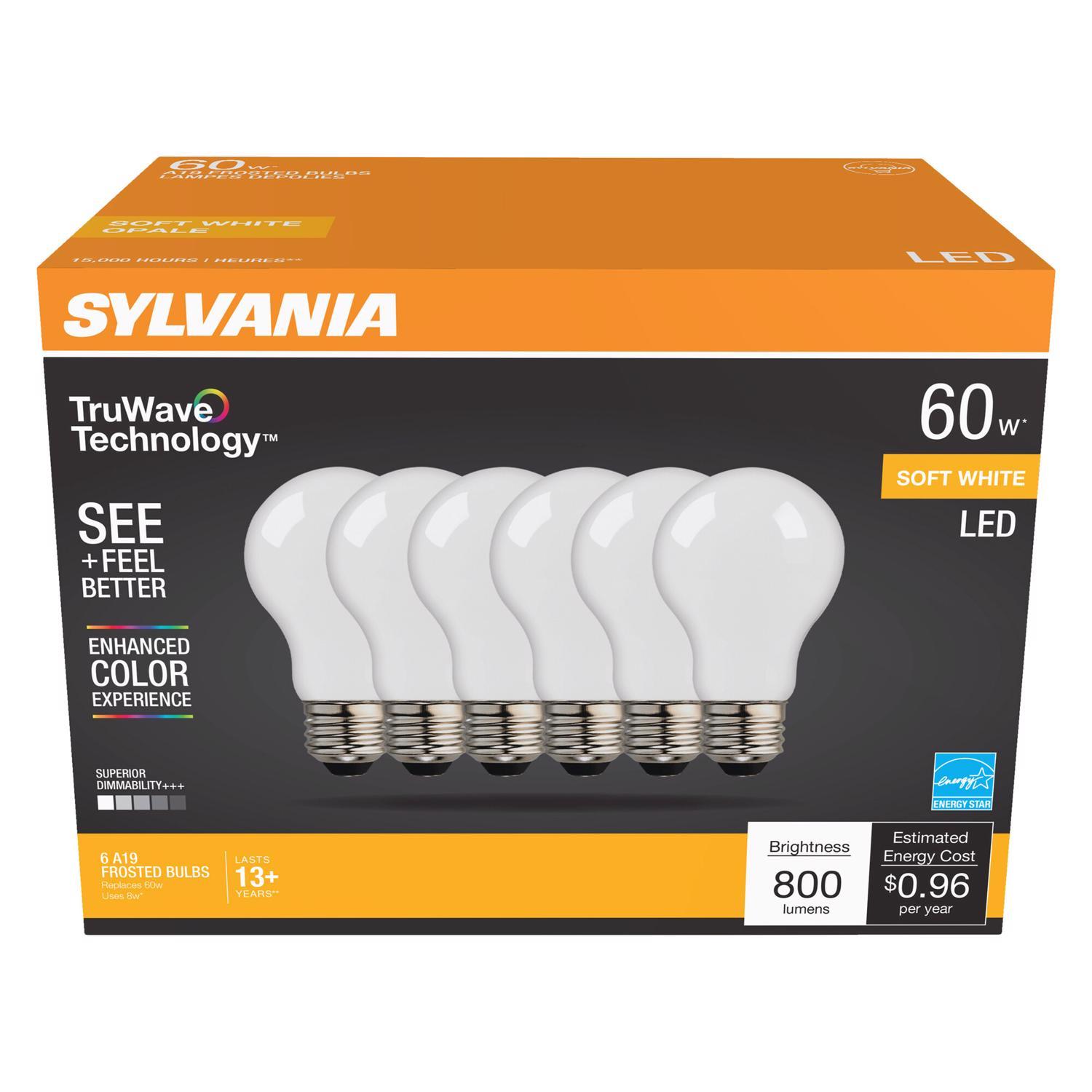 Sylvania Truwave A19 E26 Medium LED Bulb Warm White 60 Watt Equivalence 6 pk Mfr 40748 Ace Hardware