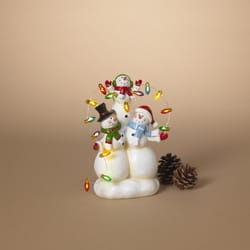 Gerson Multicolored Snowman Family with Light String Figurine 8.7 in.