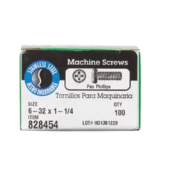 HILLMAN No. 6-32 Ga. X 1-1/4 in. L Phillips Pan Head Stainless Steel Machine Screws 100 pk