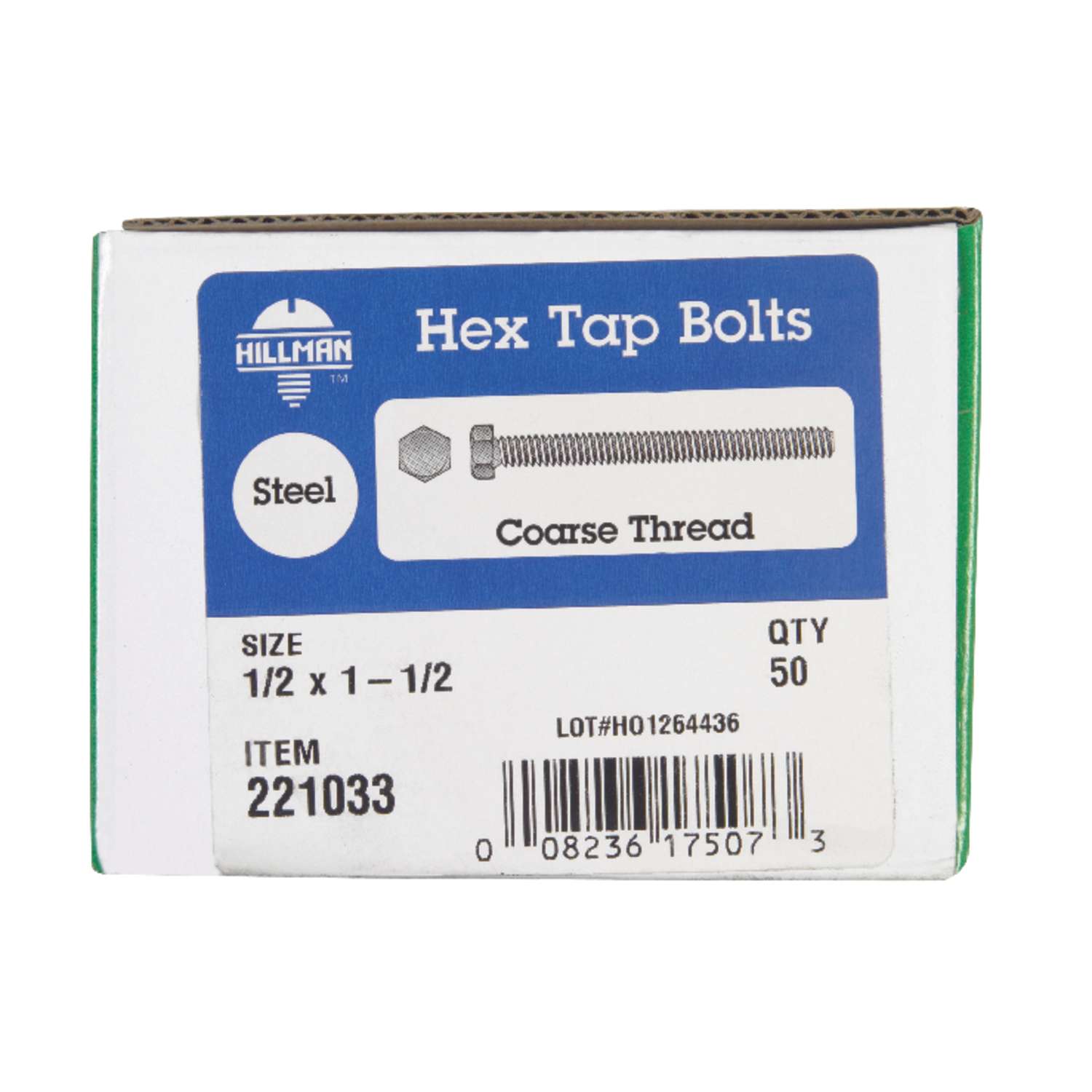 Hillman 1/2 in. D X 1-1/2 in. L Zinc Plated Steel Hex Bolt 50 pk Hillman 1/2 in. D X 1-1/2 in. L Zinc Plated Steel Hex Bolt 50 pk