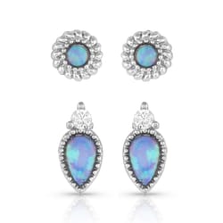 Montana Silversmiths Women's Charming Duo Opal Teardrop Blue/Silver Earrings Brass Water Resistant