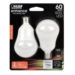 Feit Enhance A15 E12 (Candelabra) LED Bulb Soft White 60 Watt Equivalence 2 pk