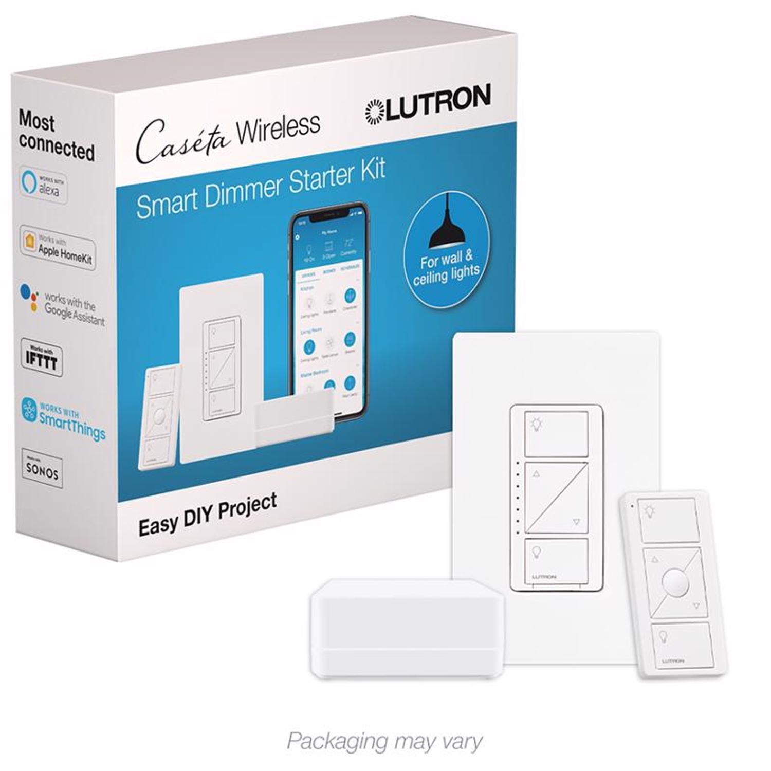 Photos - Socket Lutron Caseta White 150 W Wireless Smart-Enabled Dimmer Switch w/Remote Control 1 pk P-BDG-PKG1W 