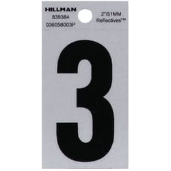 HILLMAN 2 in. Reflective Black Vinyl Self-Adhesive Number 3 1 pc