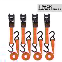 Black+Decker Easy By Design 1 in. W X 10 ft. L Black/Orange Ratchet Strap 300 lb 4 pk