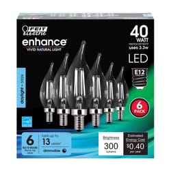 Feit Enhance CA10 (Flame Tip) E12 (Candelabra) Filament LED Bulb Daylight 40 Watt Equivalence 6 pk