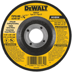 DeWalt 4-1/2 in. D X 7/8 in. S Aluminum Oxide Pipeline Cutting Wheel 1 pc