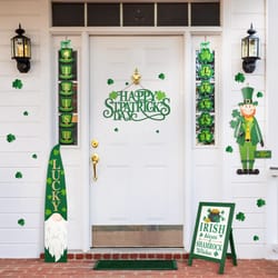 Glitzhome St. Patrick's Shamrock/Leprechaun Hats Door Hanger MDF/Fabric/Iron 2 pc