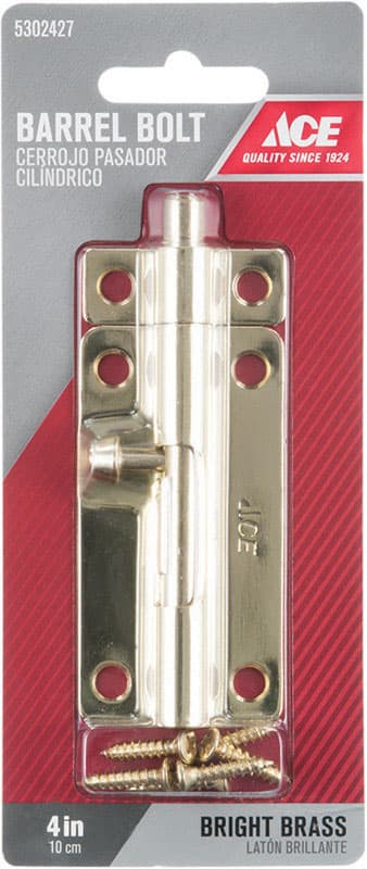 Ace 4 in. L Brass-Plated Steel Barrel Bolt 1 pk - 01-3008-346 - Hardware Fasteners  sku 01-3008-346