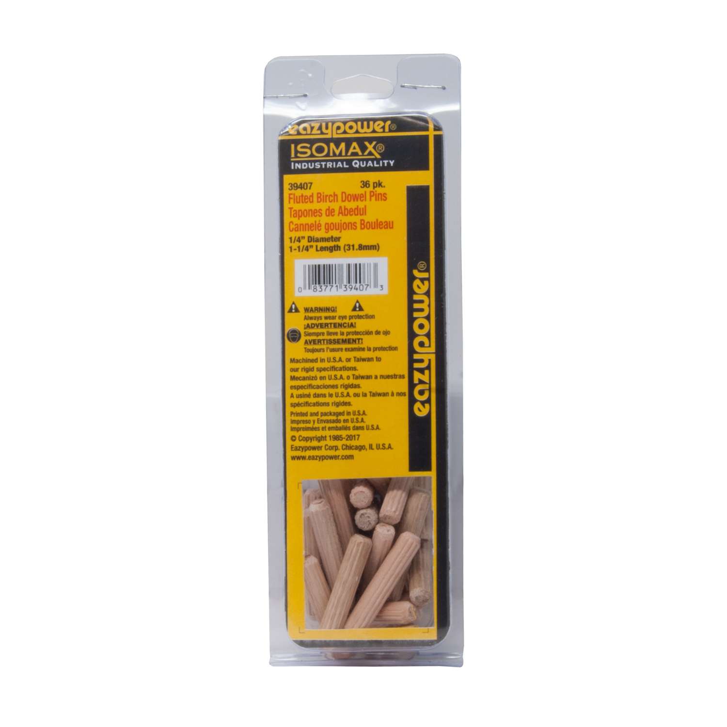 Eazypower Isomax Fluted Birch Dowel Pin 1/4 in. D X 11/4 in. L 36 pk Ace Hardware