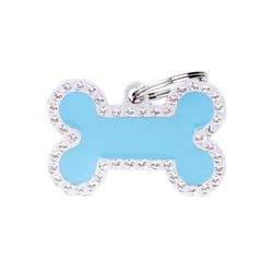 MyFamily Glam Light Blue/Silver Bone Metal Dog Pet Tags Large