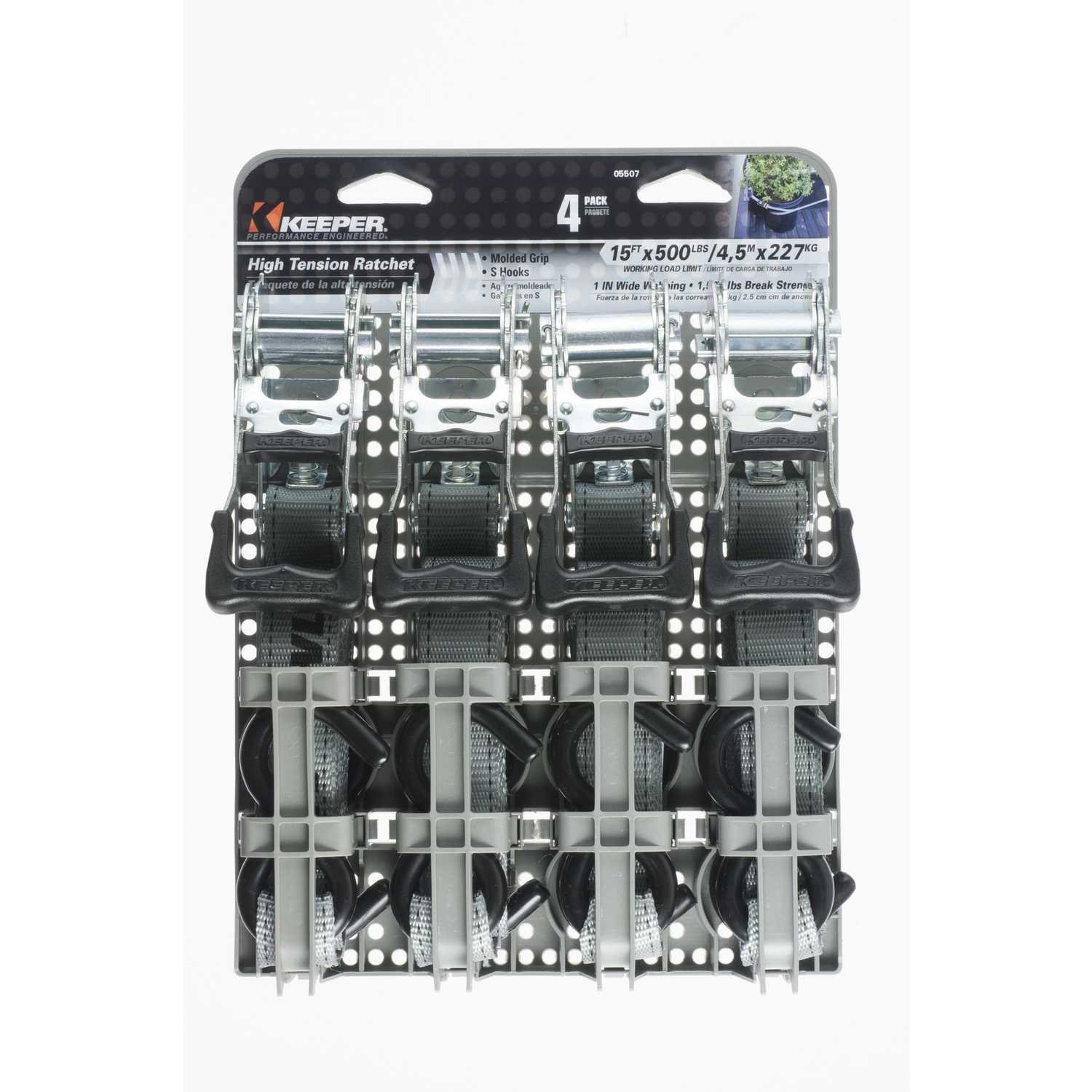 Keeper 15 ft. L Gray Tie Down Strap 500 lb. 4 pk Ace Hardware