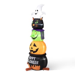 Glitzhome Warm White 8 ft. LED Stacked Ghost, Black Cat, Witch and Pumpkin Inflatable