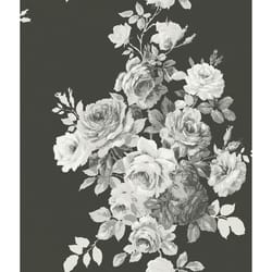 Magnolia Home by Joanna Gaines 396 in. L Tea Rose Black/White on Black Paper Wallpaper