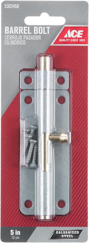 Ace 5 in. L Galvanized Steel Barrel Bolt 1 pk - 01-3008-354 - Hardware Fasteners  sku 01-3008-354