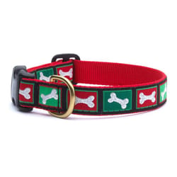Up Country Red & Green Christmas Bones Nylon Dog Collar Small