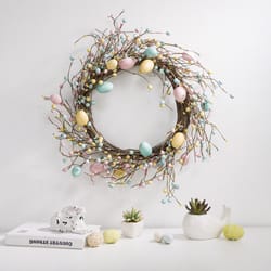 Glitzhome Easter Eggs Wreath Foam/Rattan 1 pc