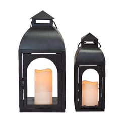 Smart Living 15 in. One Mantle Metal Dome LED Candle Lantern Black