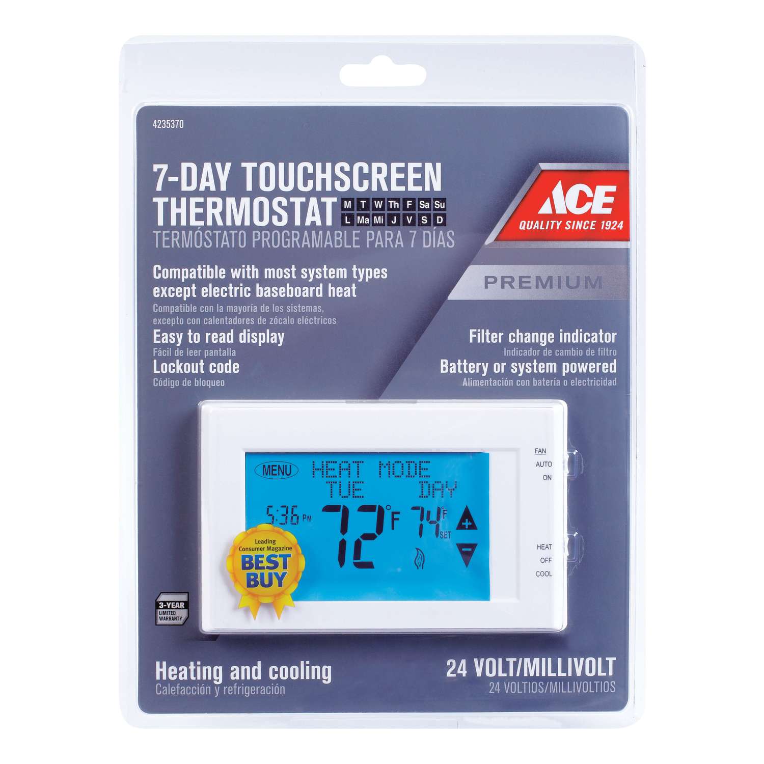 Ace Heating and Cooling Touch Screen Programmable Thermostat Ace Hardware