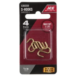 Ace Small Polished Brass Brass 3/4 in. L S-Hook 5 lb 4 pk