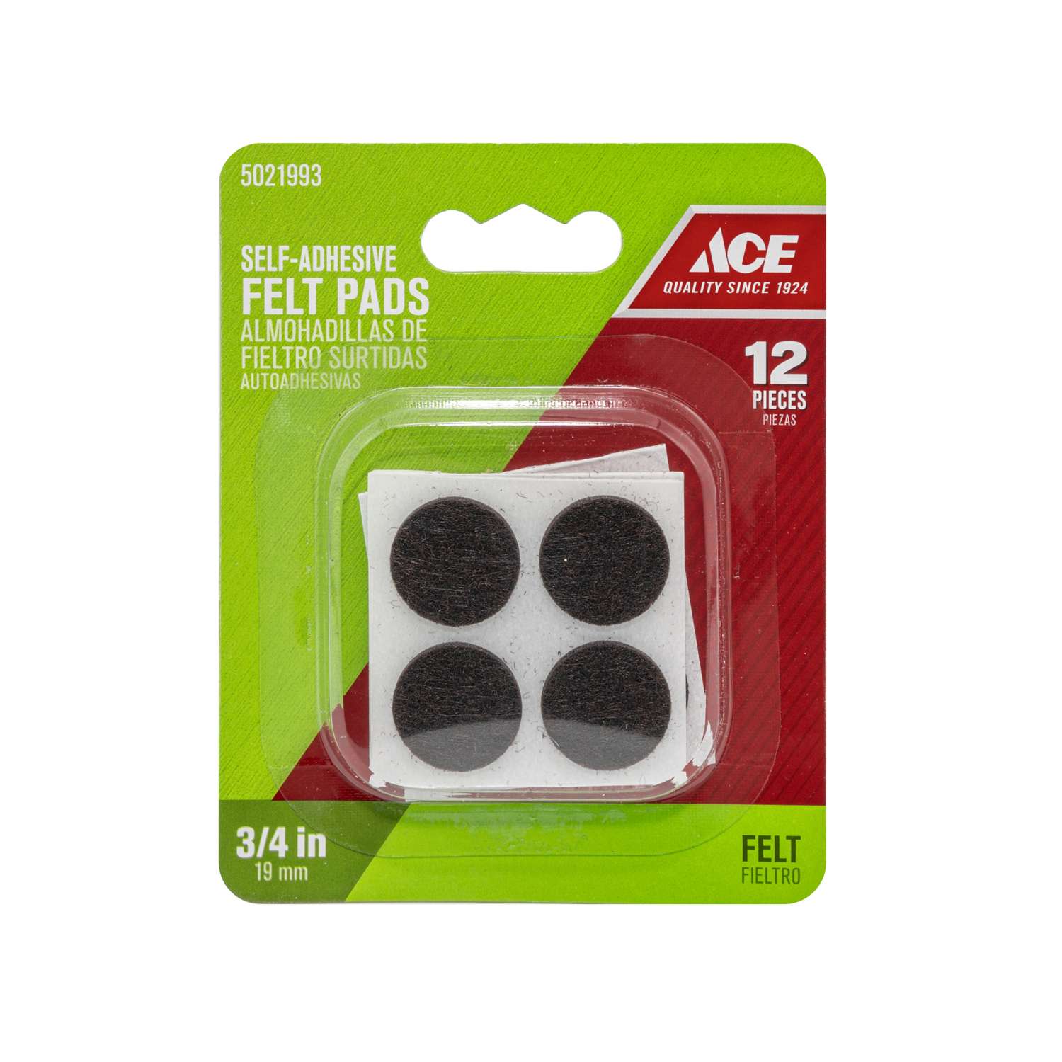 Ace Felt Self Adhesive Protective Pad Brown Round 3/4 in. W 1 pk Ace