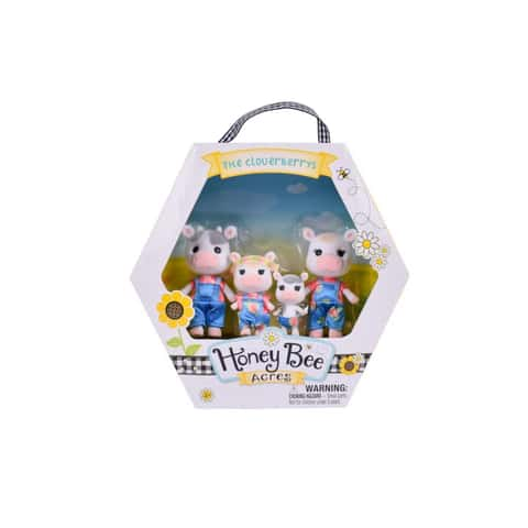 Sunny Days Entertainment Honey Bee Acres Cloverberrys Cow Family – 4  Miniature Flocked Dolls | Small Collectible Figures | Pretend Play Toys for  Kids