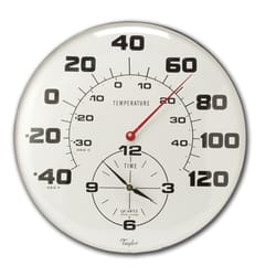 Taylor Clock/Thermometer Metal White 18 in.