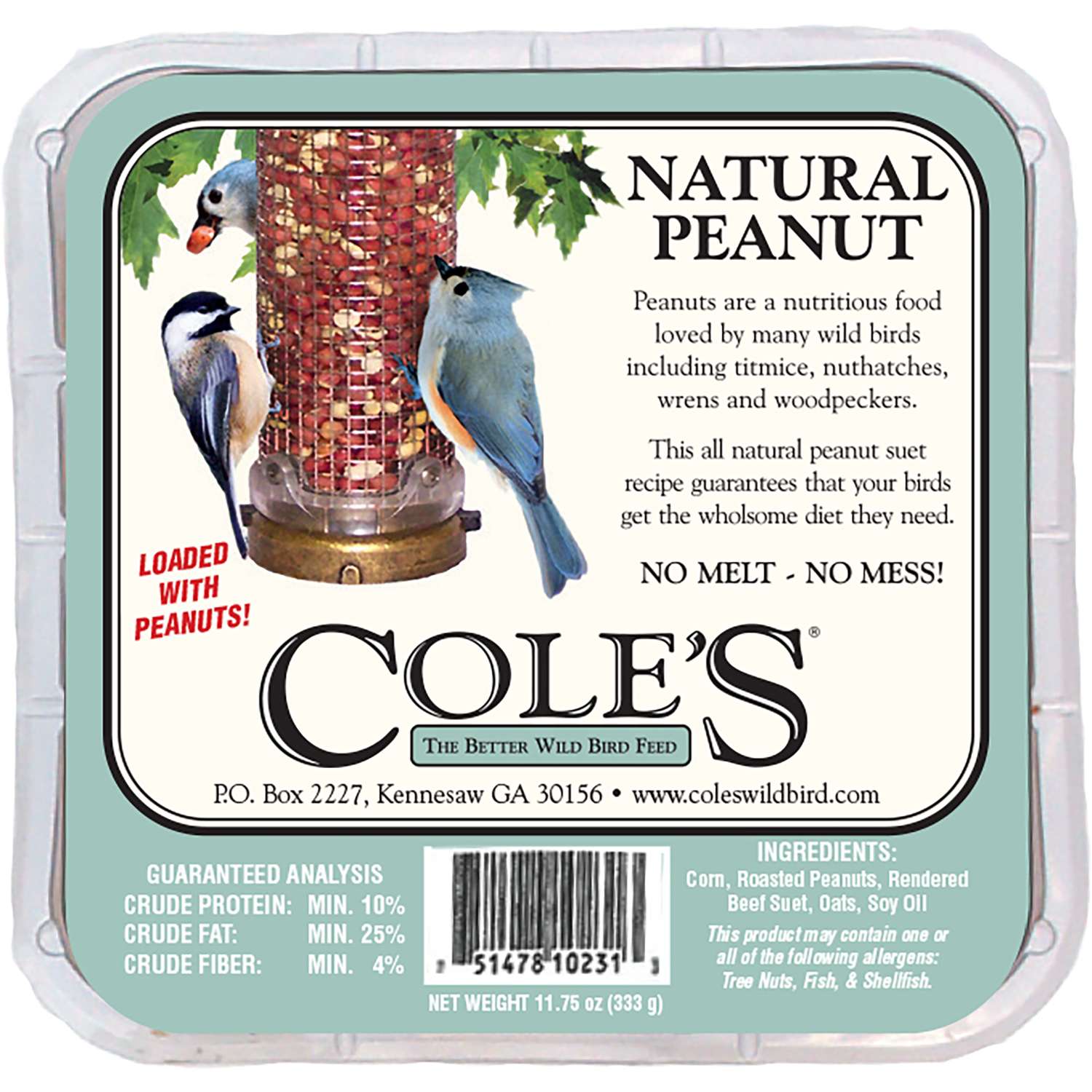 Cole's Natural Peanut Assorted Species Beef Suet Wild Bird Food 11.75