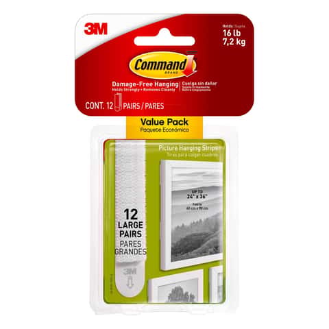 3M Command White Large Picture Hanging Strips 16 lb 12 pk 3M Command White Large Picture Hanging Strips 16 lb 12 pk