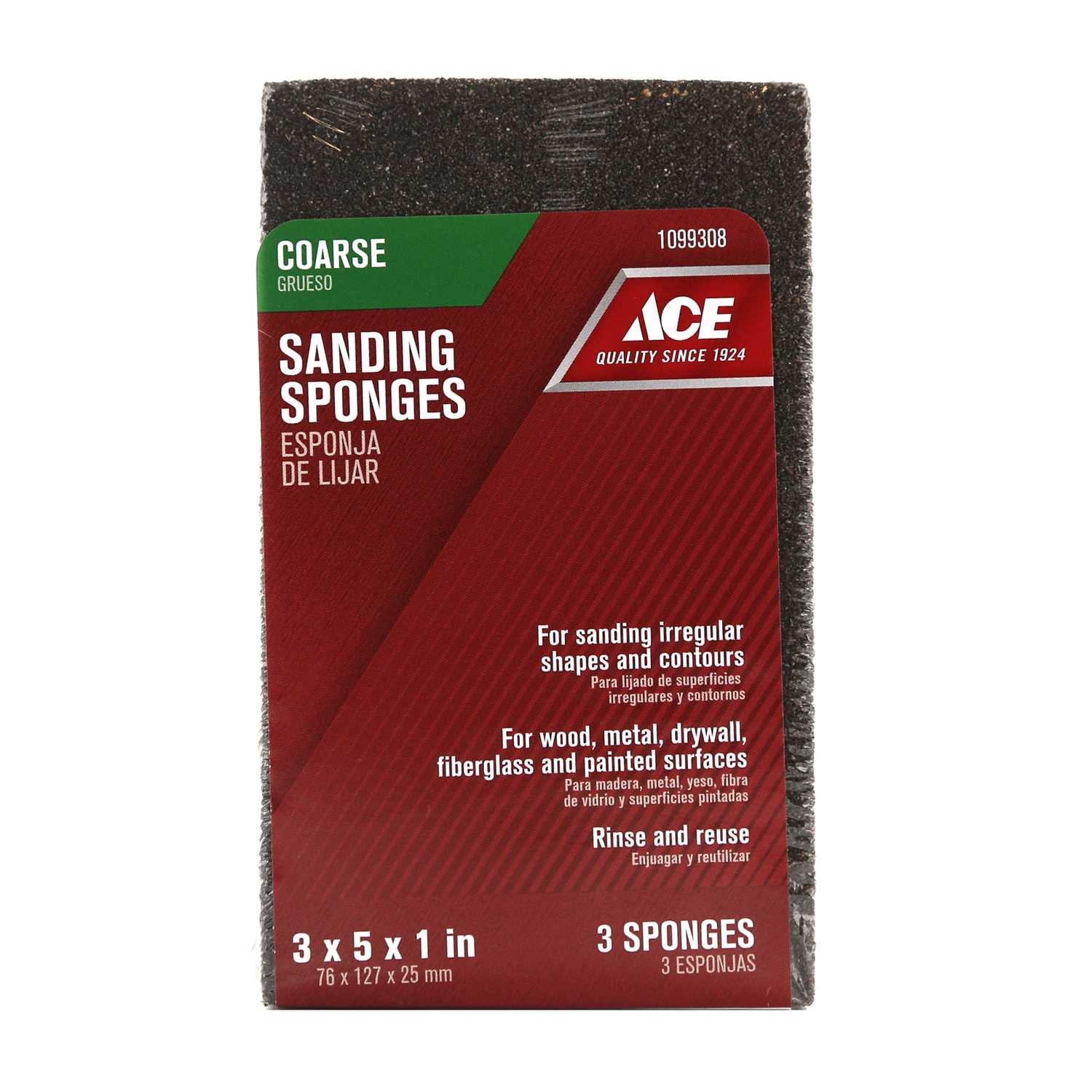 Ace 5 in. L x 3 in. W x 1 in. 60 Grit Coarse Extra Large Sanding Sponge