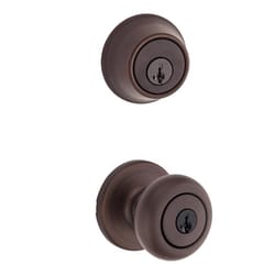 Kwikset SmartKey Security Cove Venetian Bronze Deadbolt and Entry Door Knob KW1 2-3/4 in.