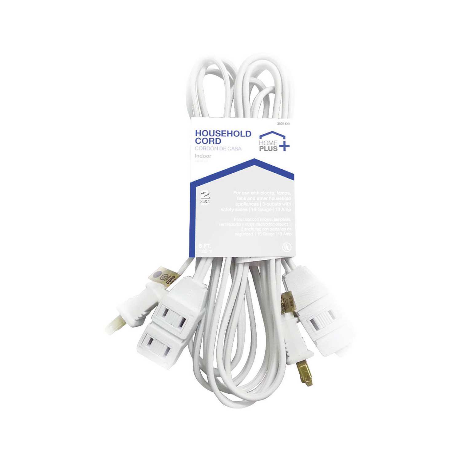 Home Plus Indoor 6 ft. L White Extension Cord 16/2 SPT2 Ace Hardware
