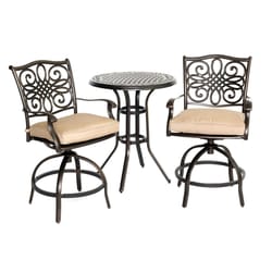 Hanover Traditions 3 pc Bronze Aluminum Traditional High Dining Bistro Set Natural Oat