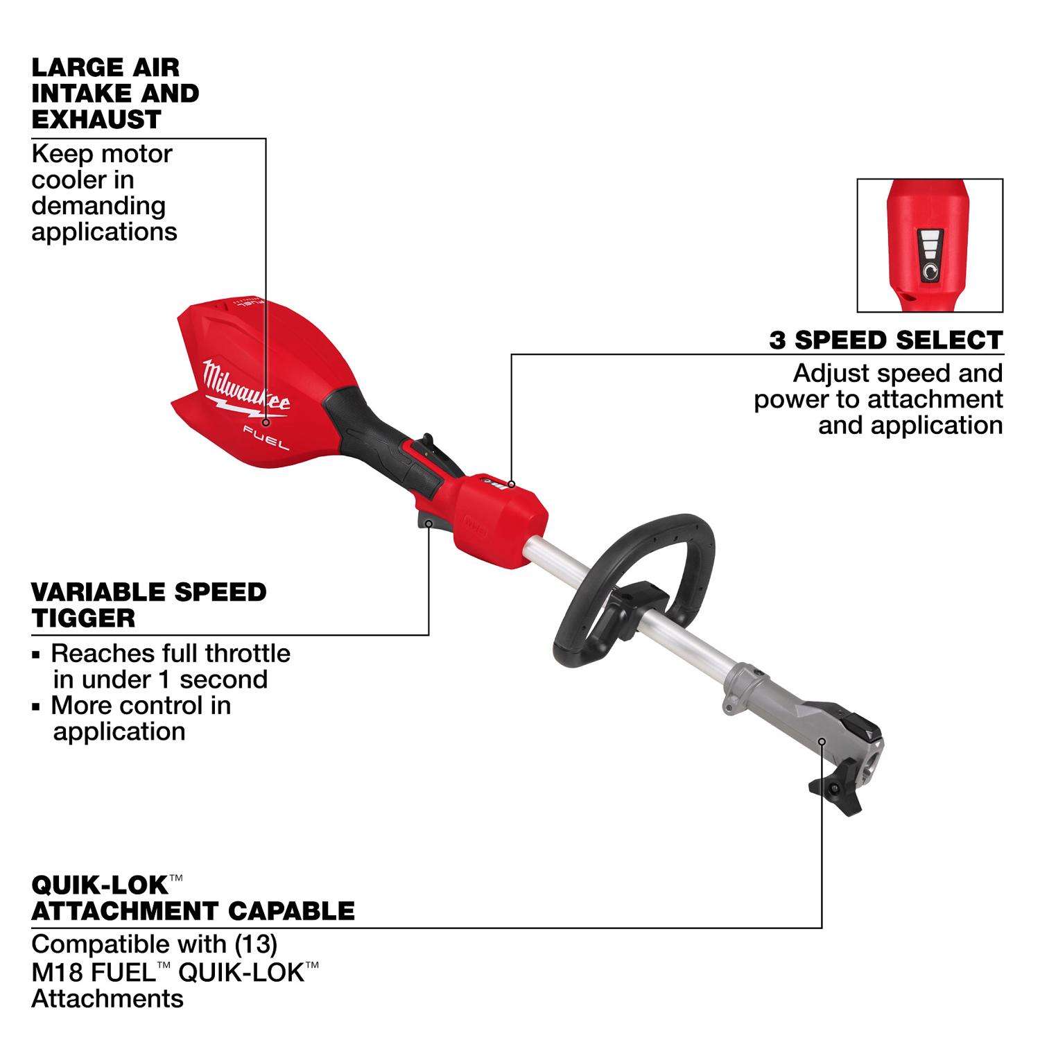 Milwaukee M18 FUEL Quik-Lok 3016-20 18 V Battery Power Head