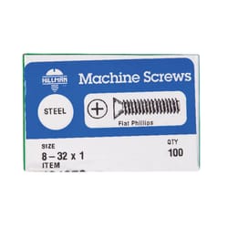 HILLMAN No. 8-32 Ga. X 1 in. L Phillips Flat Head Zinc-Plated Steel Machine Screws 100 pk
