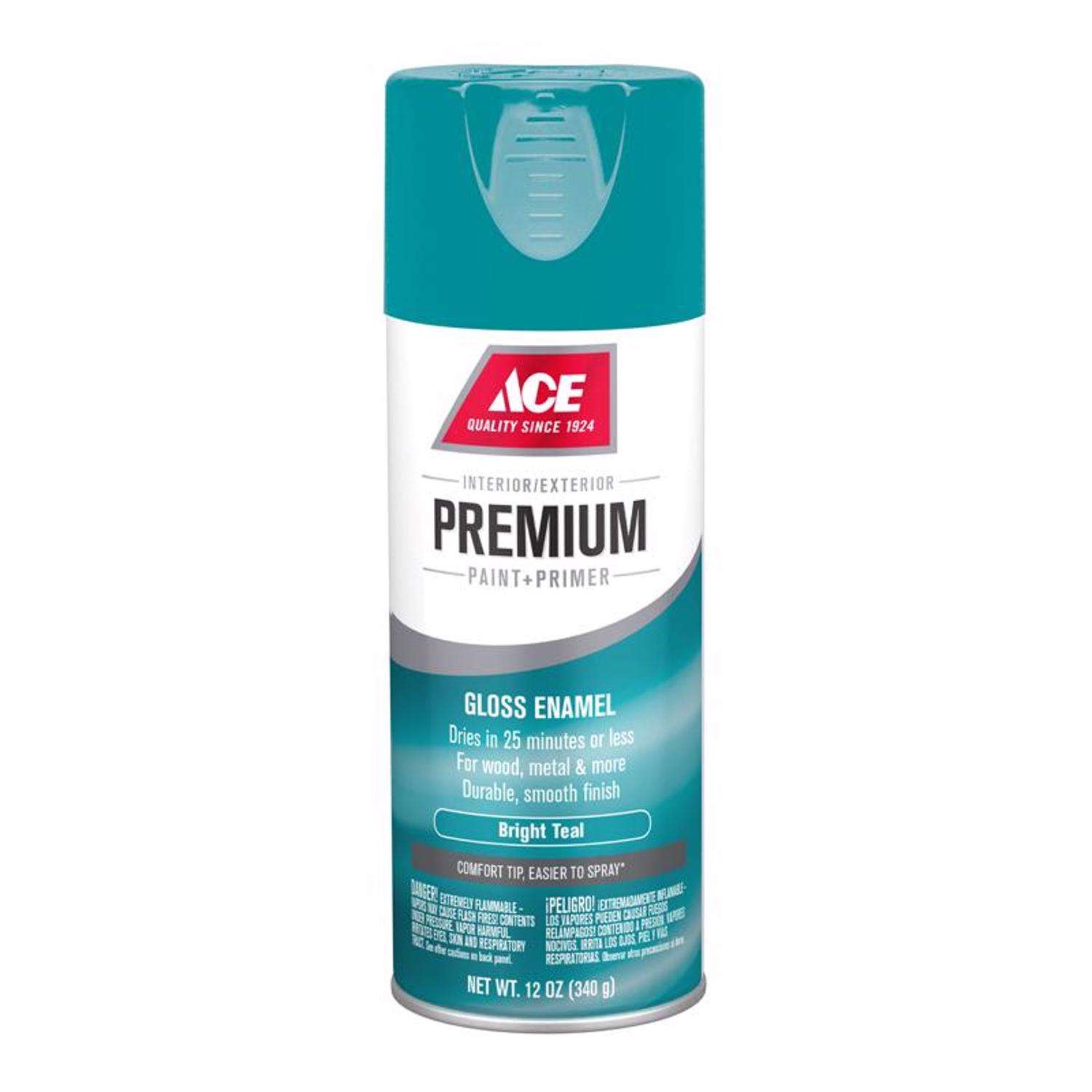Ace Premium Gloss Bright Teal Paint + Primer Enamel Spray 12 oz Ace