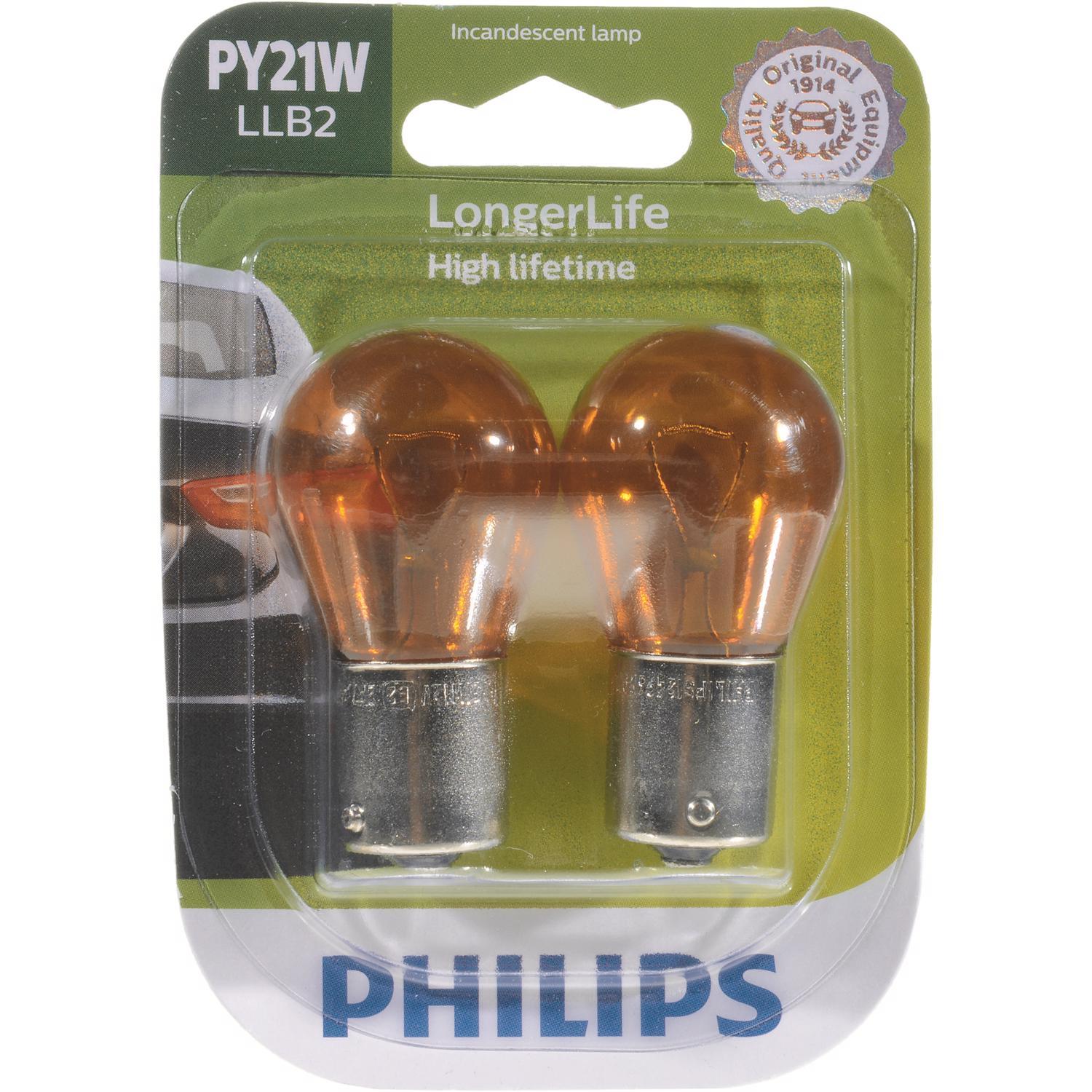 Photos - Light Bulb Philips LongerLife Incandescent Back-Up/Cornering/Stop/Turn Miniature Automotive Bulb PY21WLLB2 