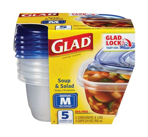 Glad Food Storage Containers, Entree, 25 Ounce, 5 Count, Utensils