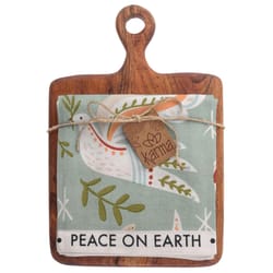 Karma 12 in. L X 8 in. W Cotton/Teak Wood Dove Tea Towel with Cutting Board