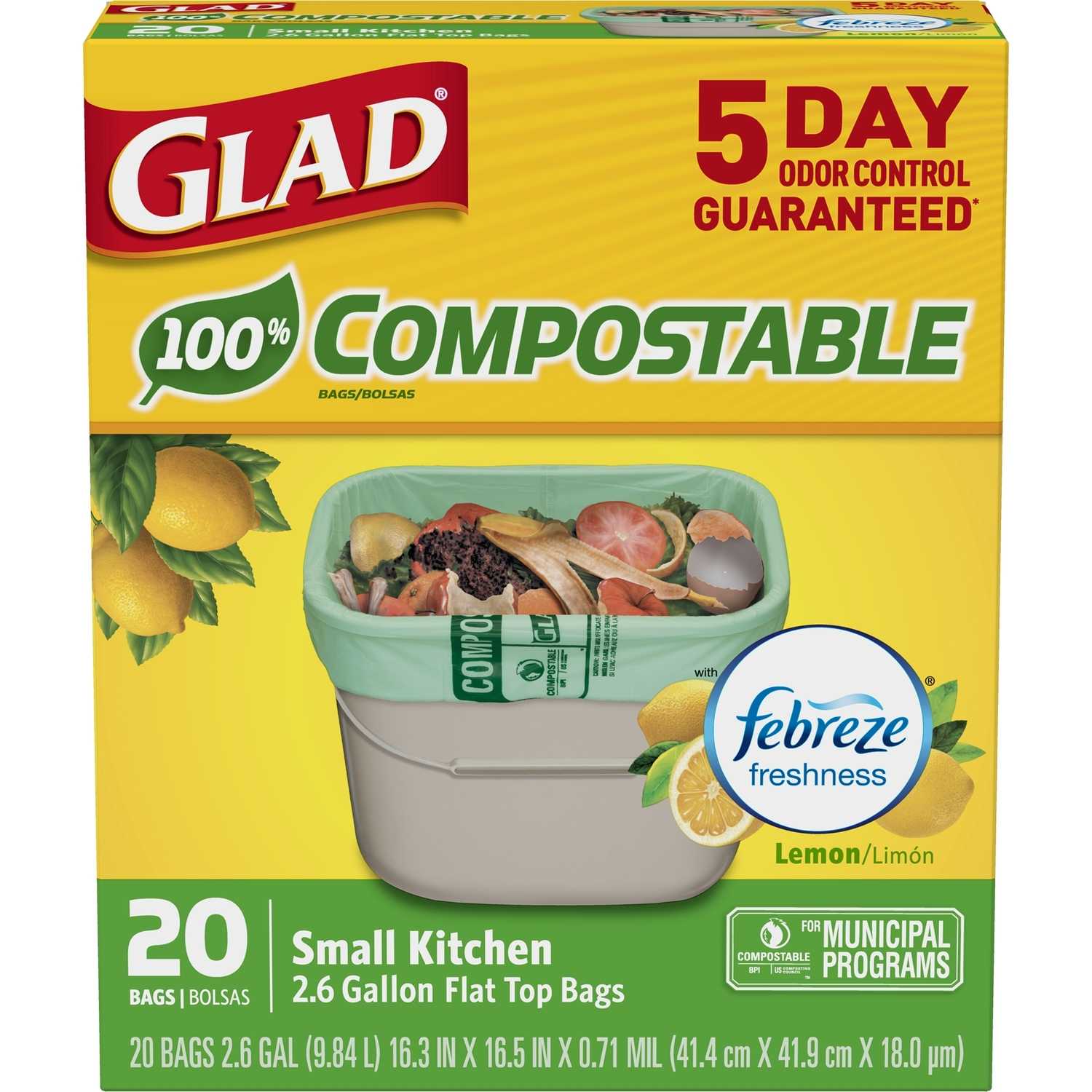 Glad OdorShield 2.6 gal. Compost Bags Quick Tie 20 pk 