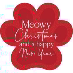 P. Graham Dunn Red/White Paw Print - Meowy Christmas and a Happy New Year Sign 3.25 in.