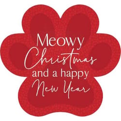 P. Graham Dunn Red/White Paw Print - Meowy Christmas and a Happy New Year Sign 3.25 in.